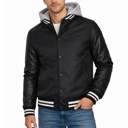 Black/Black Large Men's Hooded Varsity Jacket w/ Detachable Hood